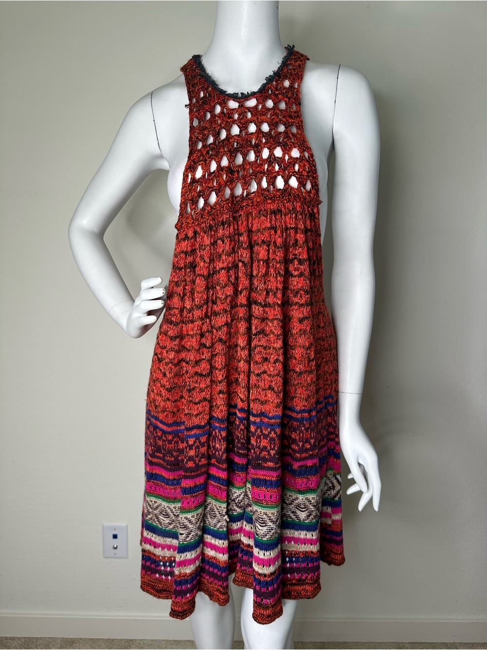 FREE PEOPLE RARE HEARTS COLORFUL BOHO TUNIC DRESS TOP WOMENS SZ M